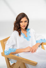 Load image into Gallery viewer, Lounge Kaftan White with Blue
