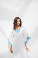 Load image into Gallery viewer, Lounge Kaftan White with Blue