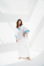 Load image into Gallery viewer, Lounge Kaftan White with Blue
