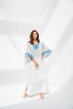 Load image into Gallery viewer, Lounge Kaftan White with Blue