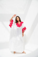 Load image into Gallery viewer, Lounge Kaftan White with Red