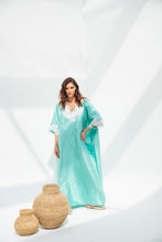 Load image into Gallery viewer, Lounge Kaftan Turquoise with Light Pink