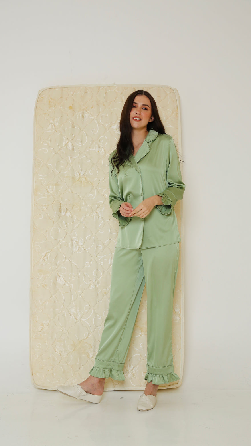 Olive green silk online pajamas