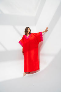 Lounge Kaftan Red with Fuchsia