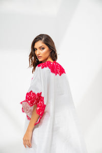 Lounge Kaftan White with Red