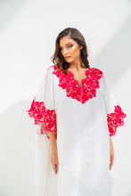 Load image into Gallery viewer, Lounge Kaftan White with Red