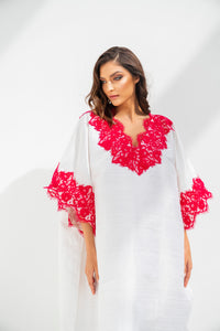 Lounge Kaftan White with Red