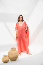 Load image into Gallery viewer, Lounge Kaftan Peach with Beige