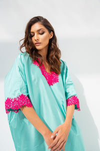 Lounge Kaftan Turquoise with Fuschia