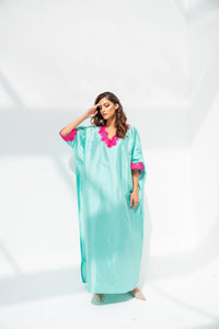 Lounge Kaftan Turquoise with Fuschia